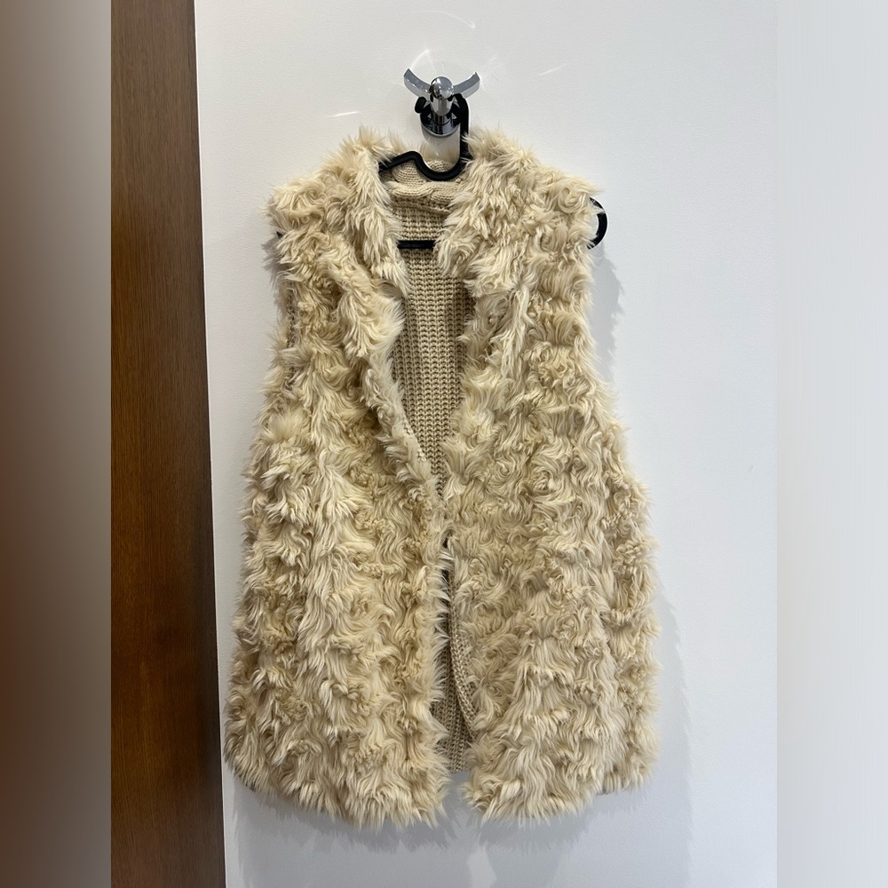 Long off white faux fur reversible vest